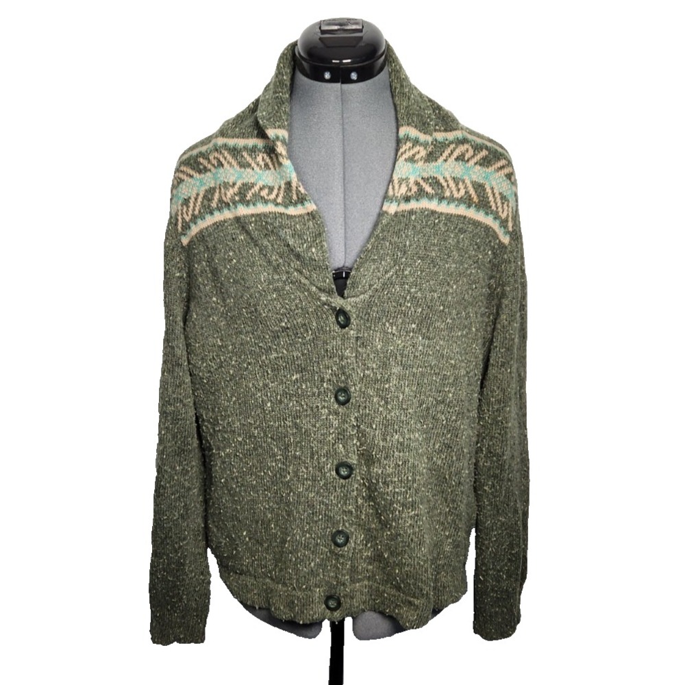 Woolrich Womens‎ Large Green Marled Knit Shawl Collar Southwestern Cardigan